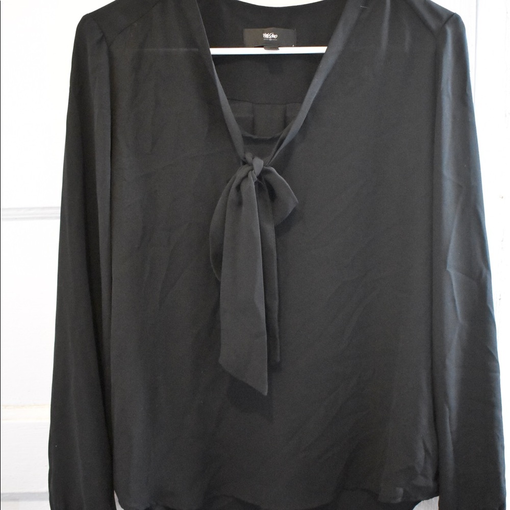 Mossimo Black Tie Neck Long Sleeve Blouse